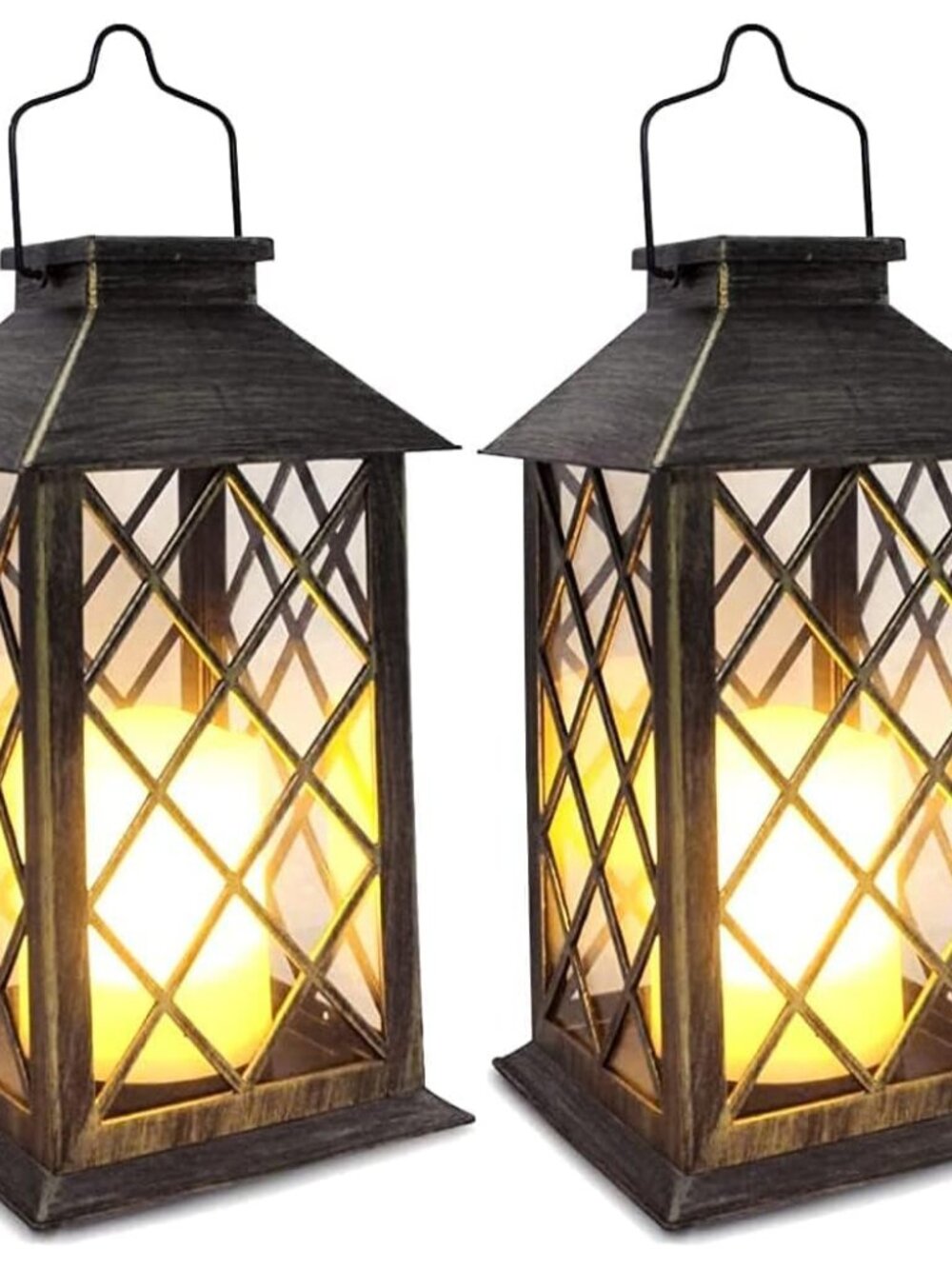 2 Pack 14'' Durable Tempered Glass Solar Lanterns Outdoor Waterproof